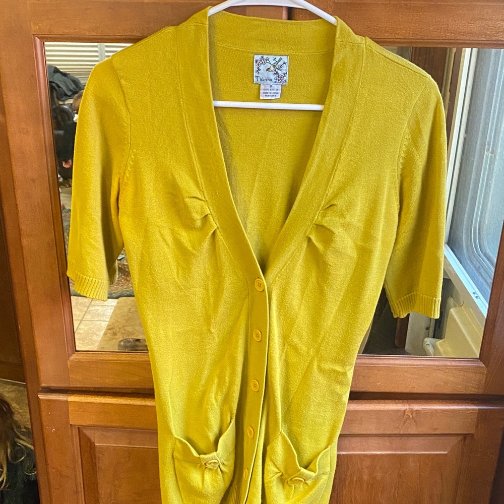 Tabitha Mustard Yellow Small V-neck Button Front Cardigan Sweater Fall